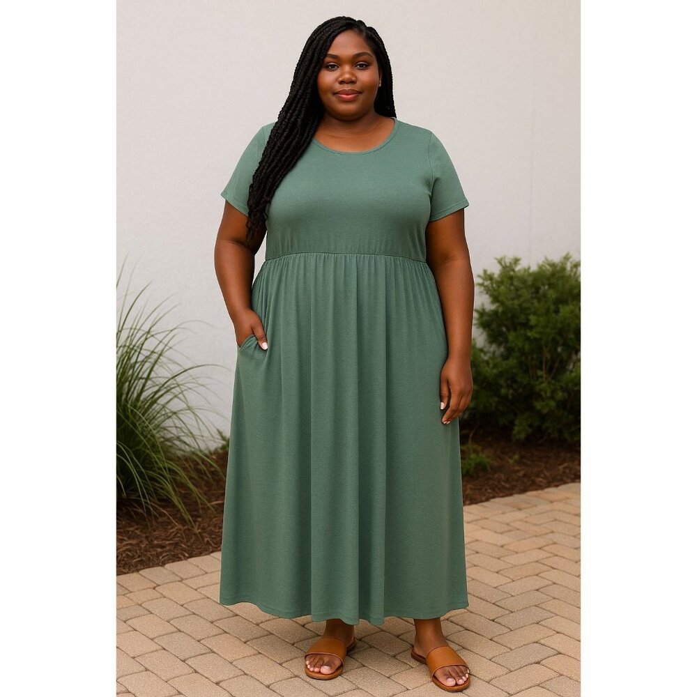 Nemidor Size XXL Maxi Dress Womens Green Short Sleeves Soft Fabric Pockets - Picture 11 of 11